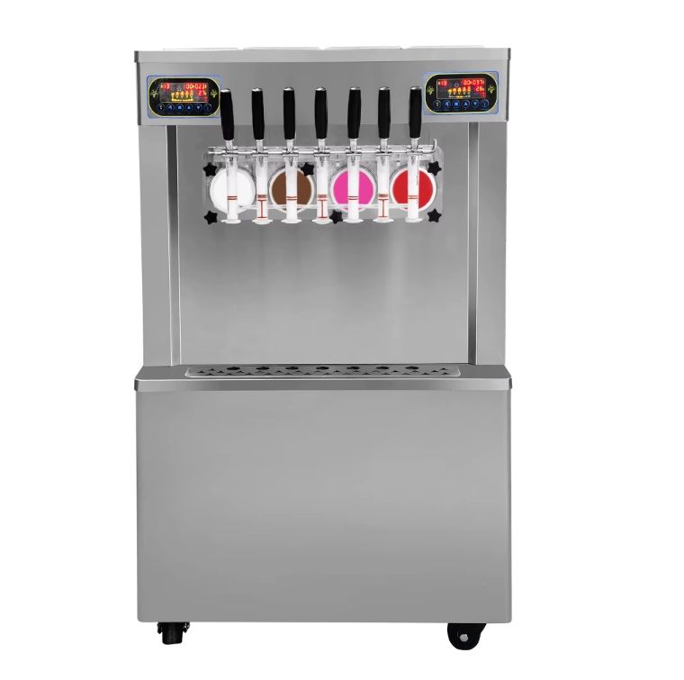 7-Head Soft Serve Ice Cream Machine with Pre-Cooling Feature