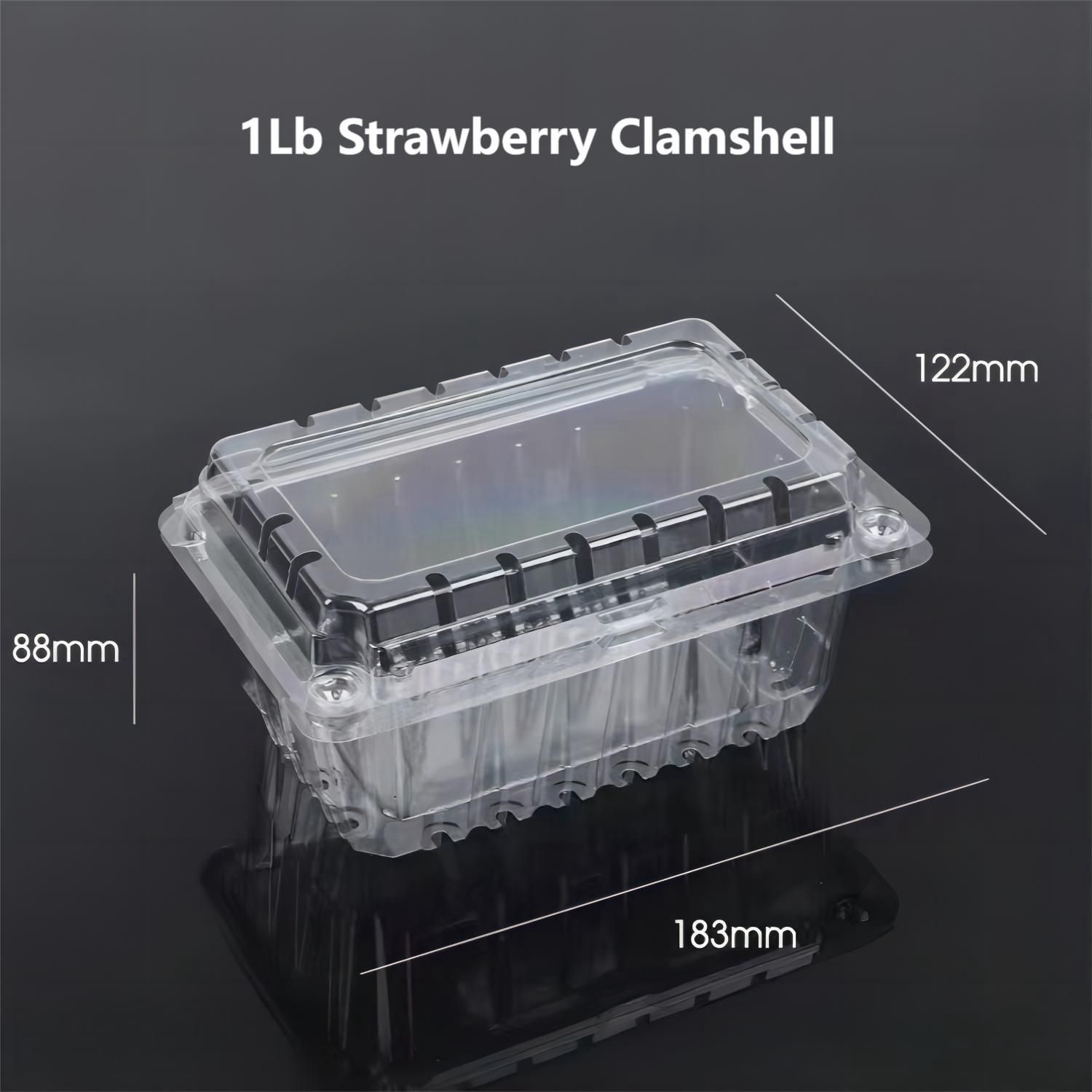 Breathable and Ventilated 1lb Clear RPET Strawberry Clamshell Packing Container